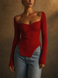 Women Stylish Sweetheart Neck Long Sleeve Ribbed Corset Top