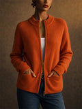Women Full Zip Ribbed Knit Sweater Jacket with Pockets