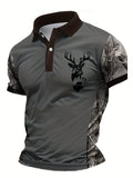 Men's Camo Deer Print Polo Shirt Summer Casual Fashion Outdoor