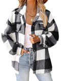 Female Casual Thermal Lapel Button Plaid Cashmere Coat