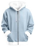 Unisex Simple Fluffy Trimmed Zip Up Hooded Sweatshirts