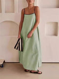Ladies Contrast Color Lace-Up Spaghetti Strap Summer Dress