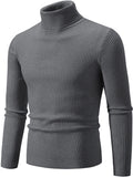 Men's Soft Simple Slim Fit High Neck Ribbed Knit Sweaters