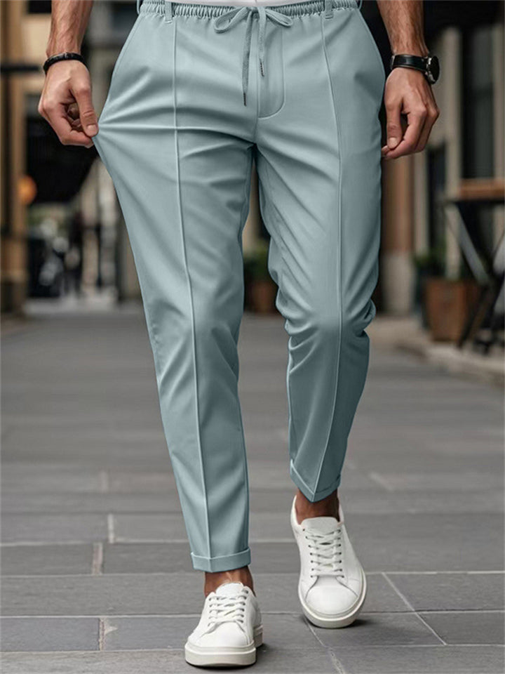 Men's Casual Solid Color Elastic Waist Slim Fit Trousers