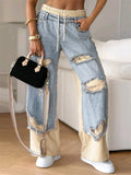 Women's Street Style Ripped Denim Patchwork Pants
