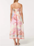 Summer Landscape Print Square Neck Strappy Dress for Women