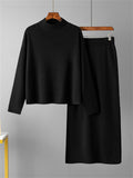 Elegant Crew Neck Knitted Sweater + Side Slit Skirt