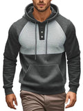 Men's Autumn Fleece Lined Pullover Pockets Block Color Hoodie