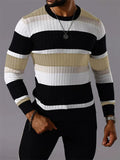 Men's Autumn Contrast Color Striped Ribbed Knitted Sweaters