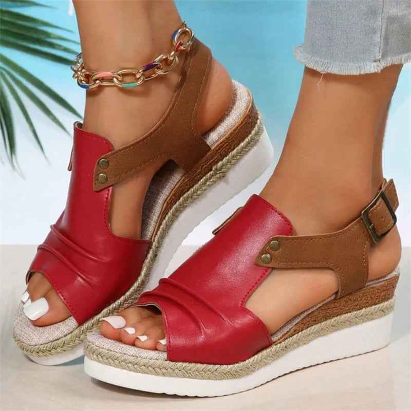 Summer Open Toe Buckle Wedge Sandals for Women