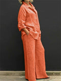 Women's 2Pcs Casual Holiday Style Solid Color Long Sleeve Shirt & Pant Set