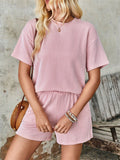 Women's 2pcs Casual Solid Color Round Neck Short Sleeve Top & Pants Set