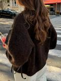 Ladies' Casual Simple Round Neck Button Long-sleeved Sweaters