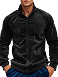Men's Casual Solid Color Pockets Stand Collar Coat