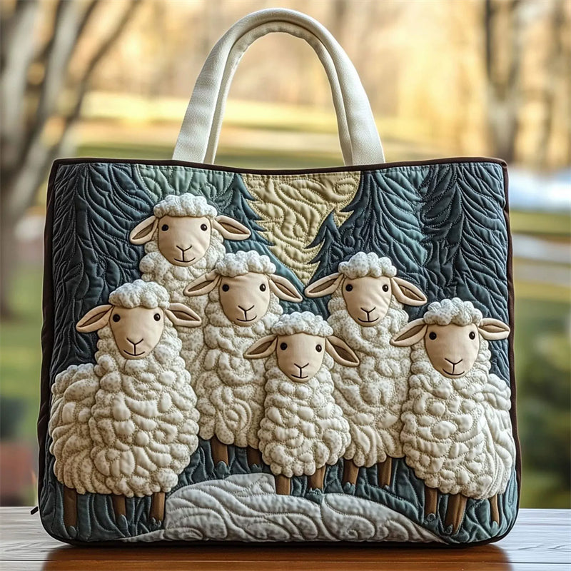 Cute Lamb Pattern Canvas Quilted Tote Bag