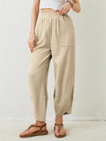 Women's Solid Color Casual Elastic Waist Cropped Pants