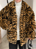 Men's Retro Winter Tiger Print Cardigan Faux Fur Coat