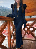 Women's Winter Pullover Ski Jumpsuits with Faux Fur Hood