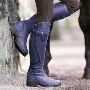 Female Vintage PU Leather Knee Length Equestrian Knight Boots