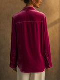 Women Velvet Long Sleeve Button Down Shirt With Pockets