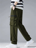 Men's Casual Contrast Color Elastic Waist Pockets Cargo Trousers