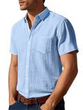 Men's Causal Linen Solid Color Pocket Short Sleeve Shirts