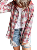 Casual Plaid Button Up All Match Hoodies for Women