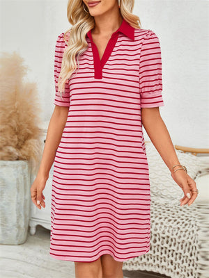 Women's Contrast Color Stripe Lapel Mini Dress