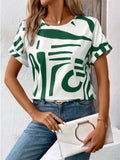 Women's Summer Print Round Neck BatWing Sleeve Shirt