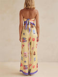 Women's 2pcs Casual Cartoon Print Tube Top & Wide Leg Pants Set