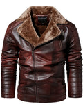 Men's Winter Fleece Lined Zipper Pockets Faux Leather Warm Casual Outerwear Coats