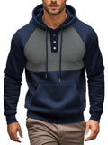 Men's Autumn Fleece Lined Pullover Pockets Block Color Hoodie