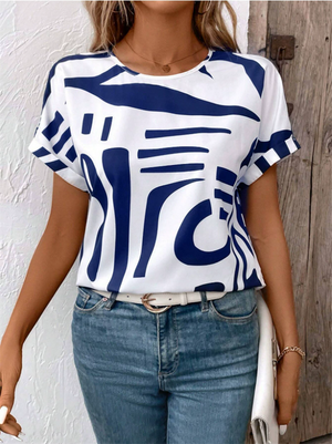 Women's Summer Print Round Neck BatWing Sleeve Shirt