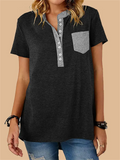 Stylish Patchwork Pocket Button T-shirt for Ladies