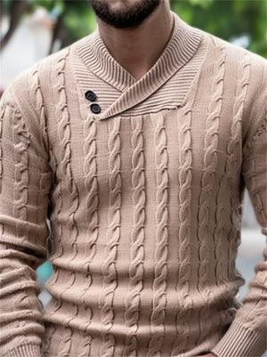 Men's Casual Solid Color Lapel Long Sleeve Rib Sweaters