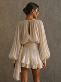 Women's Sweet Style Metallic Pleated Tiered Ruffle Mini Dress