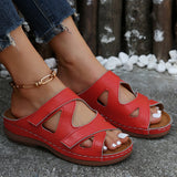 Summer Hollow Out Velcro Wedge Heel Casual Slippers for Women