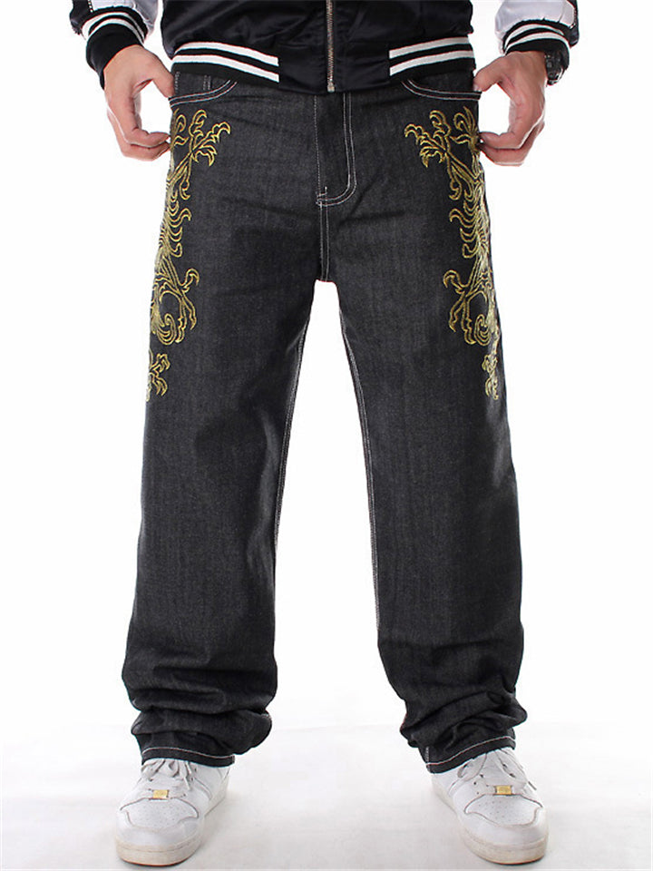 Trendy Casual Phoenix Embroidered Contrast Color Hip-Hop Loose Pants