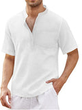 Short Sleeve Solid Color Linen T-Shirts For Men