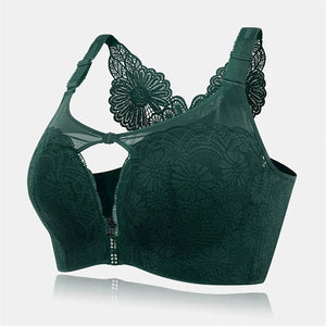 Women's Plus Size Daisy Embroidered Back Gather Bras - Green