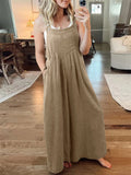 Women's Casual Cotton Linen Wide Leg Holiday Jumpsuits