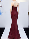 Exquisite Sequined Wrap Neck High Slit Dress for Evening