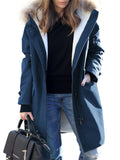 Women's Faux Fur Hooded Mid Length Woolen Coats for Cold Winter