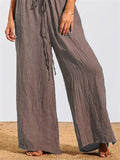 Soft Drawstring Solid Color Wide Leg Pants