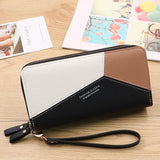 Large Capacity Multi-Compartment Card Slot Dual Zip Fastening Colorblock Design Wallet