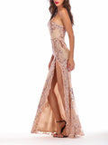 Exquisite Sequined One Shoulder Side Slit Dress for Prom