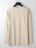 Mens Loose Comfy Linen Button Solid Color Long Sleeve T-Shirts