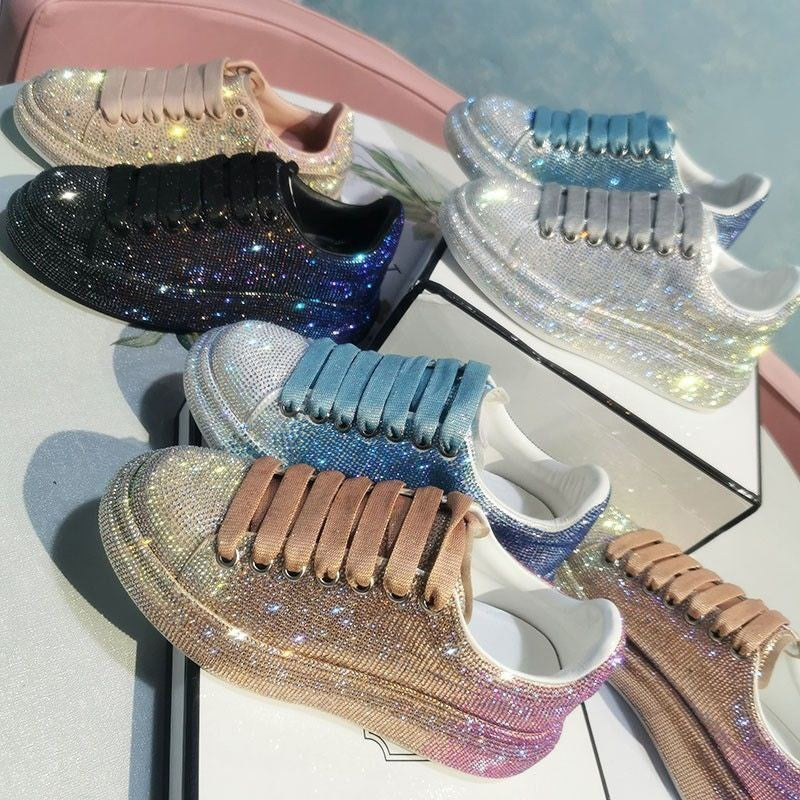 Female Cozy Thick Soled Gradient Color Shiny Crystal Shoes