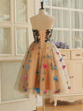 Colorful Appliques Butterfly Sweetheart Lace Backless Cocktail Dresses For Prom