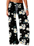Stylish Drawstring Waistband Floral All-Over Print Wide-Leg Yoga Pants